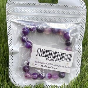 Amethyst Beaded Stretch Bracelet - Purple